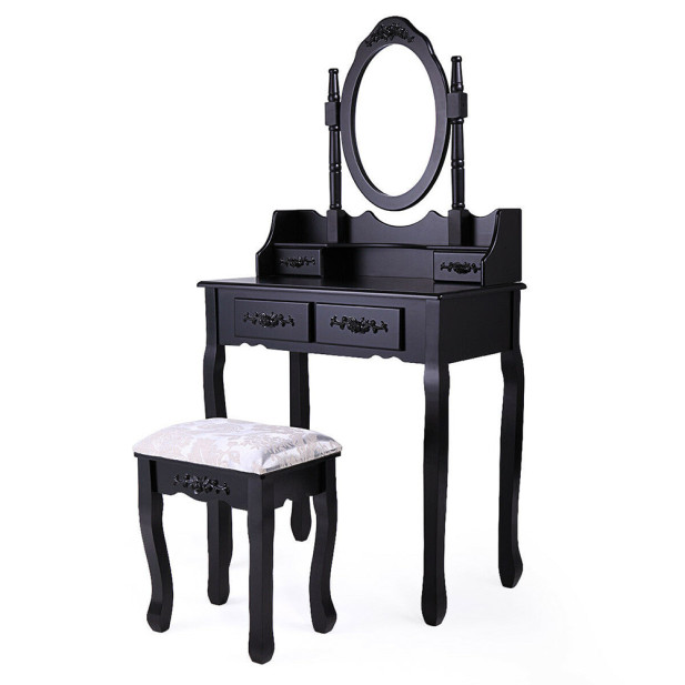 Tükrös fésülködő asztal székkel, Rome fekete