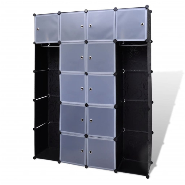 Moduláris szekrény 14 tárolórekesszel fekete és fehér 37 x 146 x 180,5 cm - utánvéttel vagy ingyenes szállítással