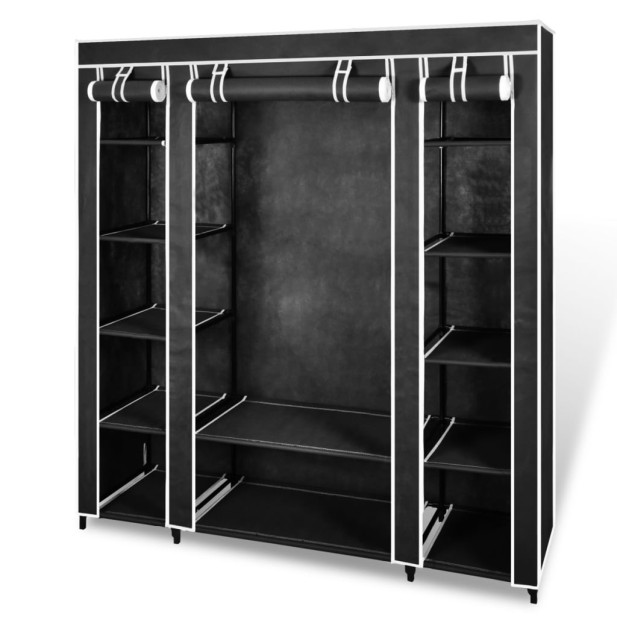 Fekete szövet ruhásszekrény tárolórekeszekkel 45x150x176 cm - utánvéttel vagy ingyenes szállítással