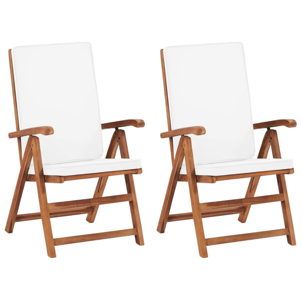 2 db krémszínű dönthető tömör tíkfa kerti szék párnákkal - utánvéttel vagy ingyenes szállítással
