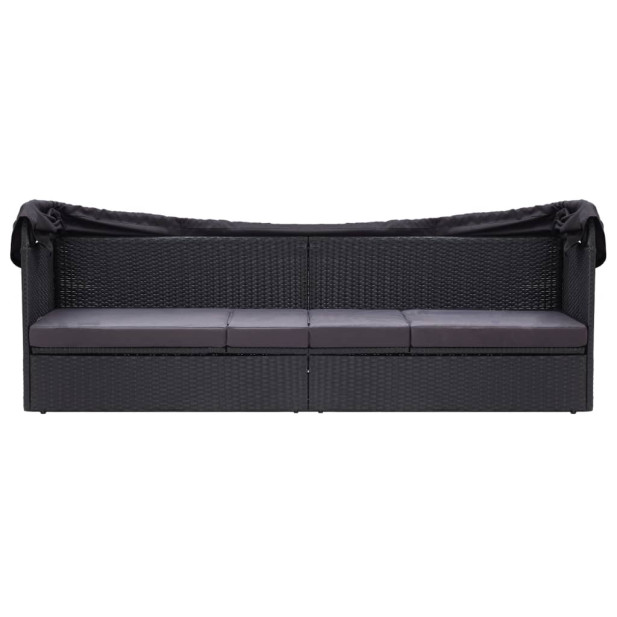Fekete polyrattan kültéri kanapé napellenzővel - utánvéttel vagy ingyenes szállítással