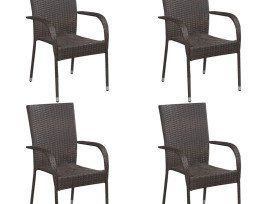 4 db barna rakásolható polyrattan kültéri szék - utánvéttel vagy ingyenes szállítással