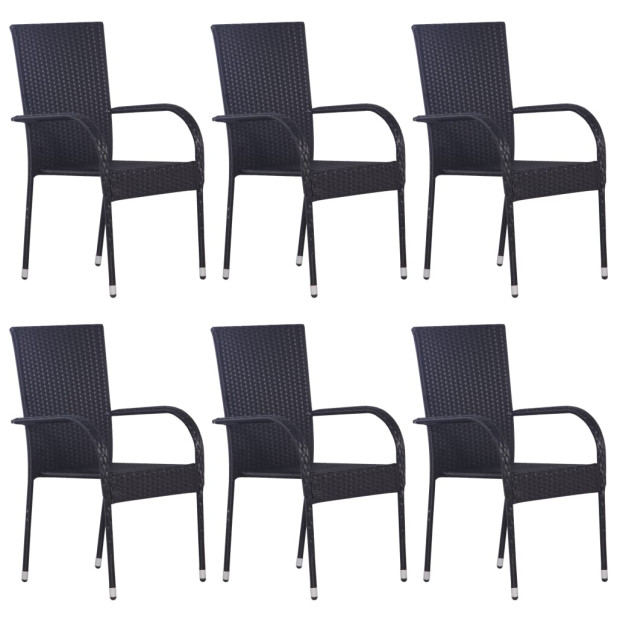 6 db fekete rakásolható polyrattan kültéri szék - ...