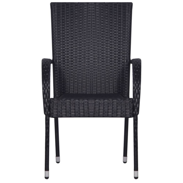 6 db fekete rakásolható polyrattan kültéri szék - utánvéttel vagy ingyenes szállítással