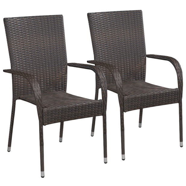 2 db barna rakásolható polyrattan kültéri szék - u...