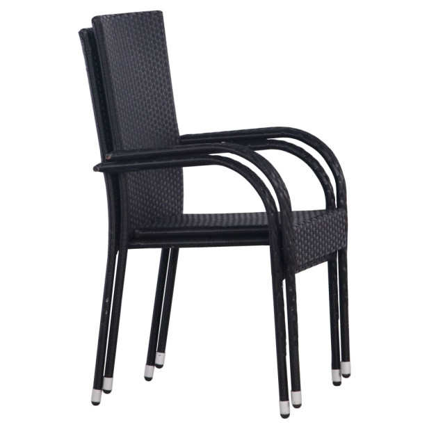 2 db fekete rakásolható polyrattan kültéri szék - utánvéttel vagy ingyenes szállítással