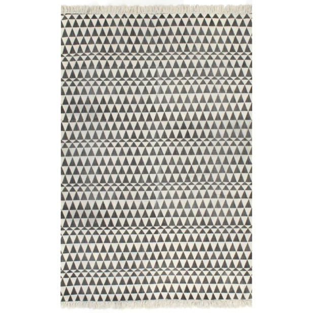 Fekete/fehér mintás kilim pamutszőnyeg 120 x 180 cm - utánvéttel vagy ingyenes szállítással