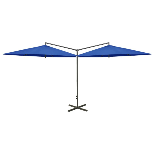 Azúrkék dupla napernyő acélrúddal 600 cm - utánvéttel vagy ingyenes szállítással