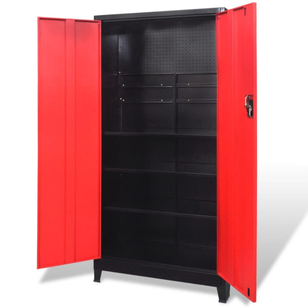 Fekete és piros 2 ajtós acél szerszámos szekrény 90x40x180 cm - utánvéttel vagy ingyenes szállítással