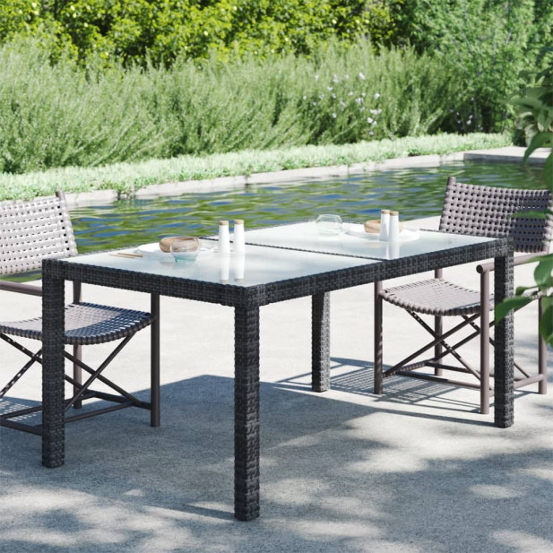 Fekete polyrattan és edzett üveg kerti asztal 150 x 90 x 75 cm - utánvéttel vagy ingyenes szállítással