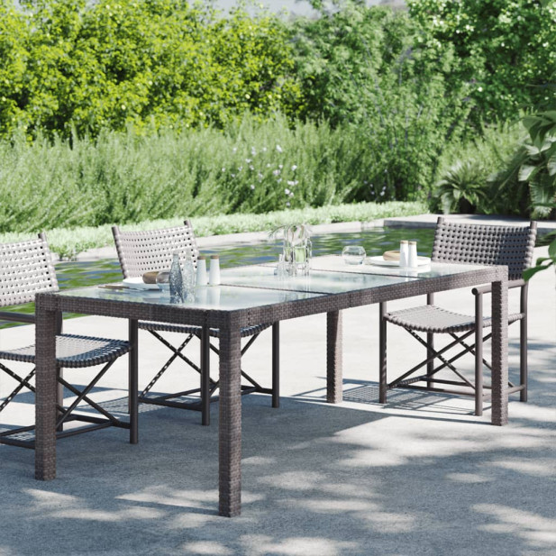 Barna polyrattan és edzett üveg kerti asztal 190 x 90 x 75 cm - utánvéttel vagy ingyenes szállítással