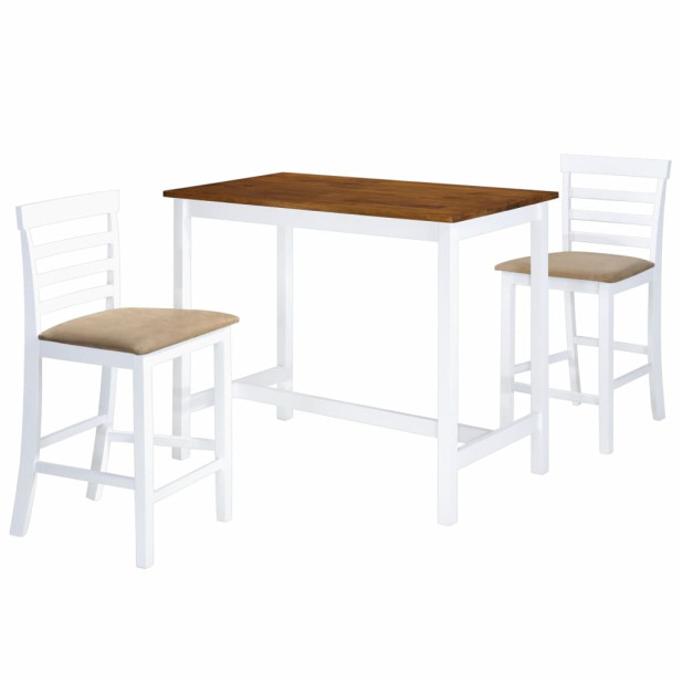 3-részes barna-fehér tömör fa bárasztal és szék garnitúra - utánvéttel vagy ingyenes szállítással