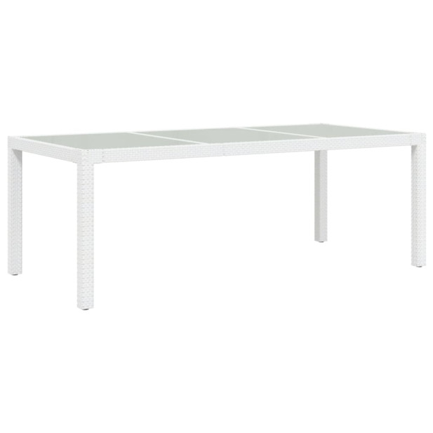 Fehér polyrattan és edzett üveg kerti asztal 190 x 90 x 75 cm - utánvéttel vagy ingyenes szállítással