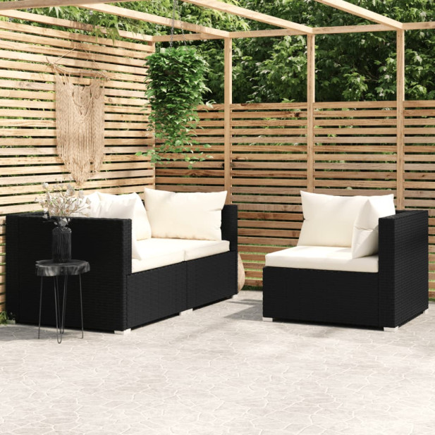 3 részes fekete polyrattan kerti ülőgarnitúra párnákkal - utánvéttel vagy ingyenes szállítással