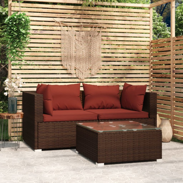 3 részes barna polirattan kerti ülőgarnitúra párnákkal - utánvéttel vagy ingyenes szállítással