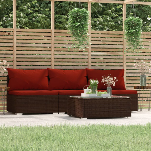 4-részes barna polyrattan kerti ülőgarnitúra párnákkal - utánvéttel vagy ingyenes szállítással