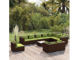 11 részes barna polyrattan kerti bútorszett párnákkal - utánvéttel vagy ingyenes szállítással