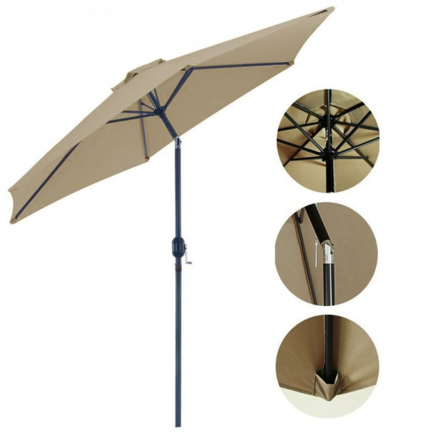Extra nagyméretű stram dönthető napernyő - 2,25 m magas, 2,7 m átmérő, khaki színű